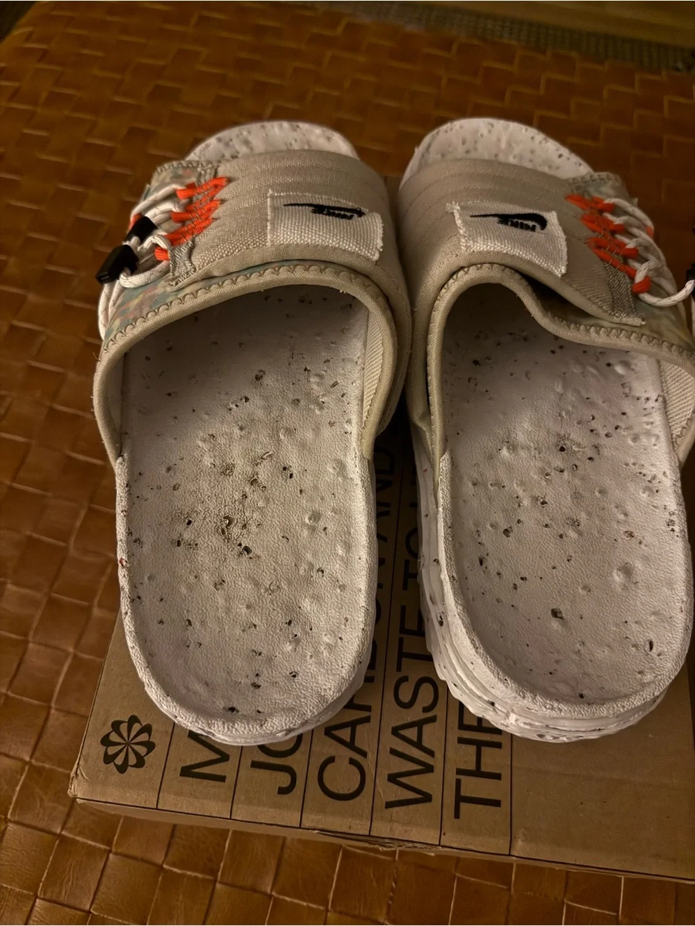 Nike Beige Slide Sandals with Multicolor Accents